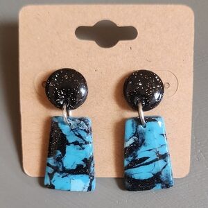 Blue and Black Clay Post Dangle Earrings